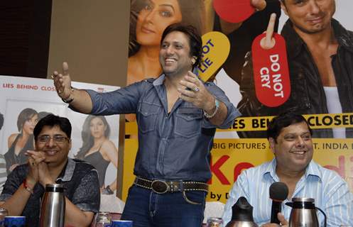 Producer Vashu Bhagnani, Govinda and Director David Dhavan at a press conference held in Mumbai to promote their movie &quot;Do Knot Disturb&quot;