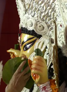 A traditional ritual during Durga Puja (Photo: Partha Sarkar, IANS)