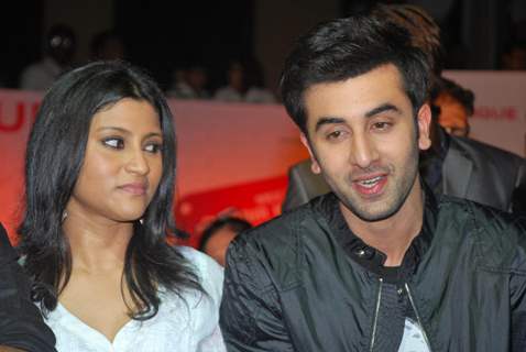 Bollywood actor Ranbir Kapoor and Konkana Sen at their upcoming movie &quot;Wake up Sid&quot; press meet at Inorbit Mall in Mumbai