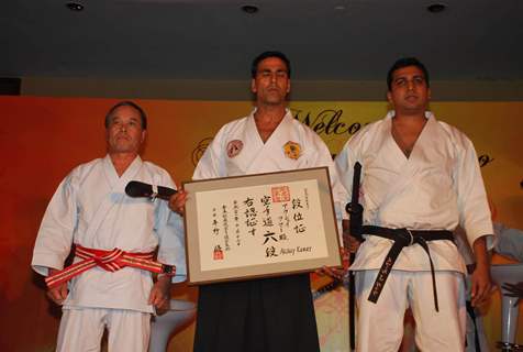 Akshay Kumar honoured with a Katana and a sixth degree Black Belt in Kuyukai Gojuryu Karate in Novotel