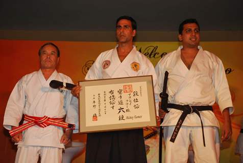 Akshay Kumar honoured with a Katana and a sixth degree Black Belt in Kuyukai Gojuryu Karate in Novotel