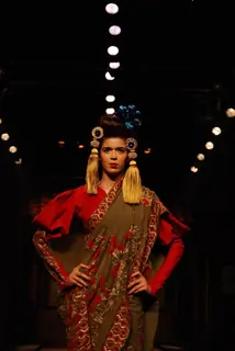 A model showcasing designer Varun Bahl''s creation on the ramp at the HDIL India Couture Week in Mumbai Wednesday night