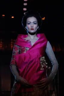 A model showcasing designer Varun Bahl''s creation on the ramp at the HDIL India Couture Week in Mumbai Wednesday night