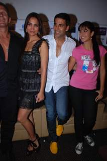 Lara Dutta, Akshay Kumar and Katrina Kaif on promotional event of their film ''Blue'' in Mumbai