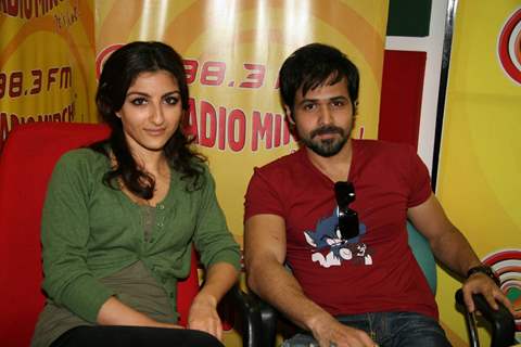 Soha Ali Khan and Emraan Hashmi promote ''Tum Mile'' on Radio Mirchi in Mumbai onTuesday Evening (Photo : IANS)