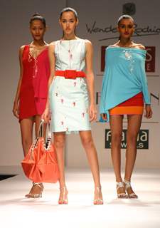 Models walk on the ramp for designer Wendell Rodricks wills lifestyle India fashion week in New Delhi on Saturday