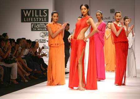 Models walk on the ramp for designer Wendell Rodricks wills lifestyle India fashion week in New Delhi on Saturday