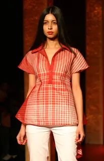 A model showcasing designer Rajesh Pratap Singh''s creation at the Wills Lifestyle India Fashion week in New Delhi on Sunday