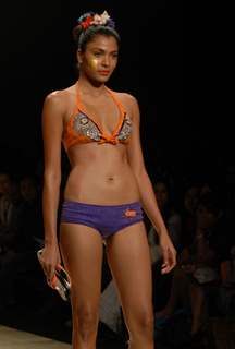 A Model showcasing designer Sanchita''s creation at the Wills Lifestyle India Fashion Week in New Delhi on Monday 26 Oct 2009