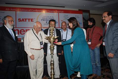 Yash Chopra and Shekhar Kapur at Cinema scapes conference at Leela, Andheri, Mumbai on Wednesday