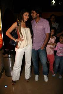 Bollywood actors Jacqeiline Fernandez and Riteish Deshmukh watch their movie &quot;Aladin&quot; with kids at PVR in Mumbai