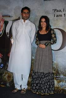 Abhishek Bachchan and Vidya Balan unveiled the first look of movie &quot;Paa&quot; at a media conference held in Mumbai