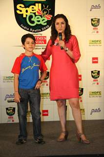 Bollywood Child Actor Darsheel Safary and Tisca Chopra at the Launch of ''HDFC Standard Life Spell Bee- India Spells 2010'' by Alternate Brand Solutions India Limited and HDFC Standard Life in Mumbai on Wednesday, 11 November 2009