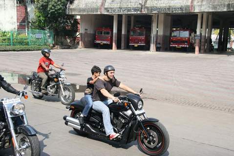 Sohail Khan with his son at Harley Davidson rally at VT to Bandra