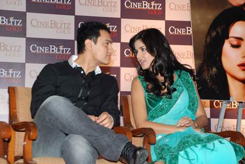 Bollywood actor Aamir Khan and Katrina Kaif at &quot;Cineblitz Gold&quot; issue launch in Taj Lands End