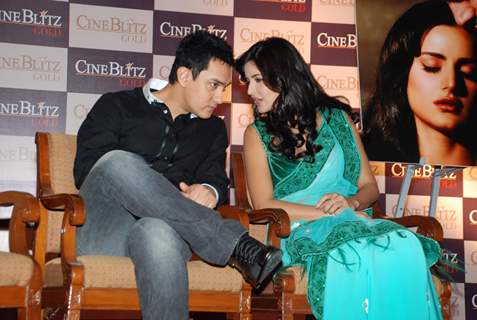 Bollywood actor Aamir Khan and Katrina Kaif at &quot;Cineblitz Gold&quot; issue launch in Taj Lands End