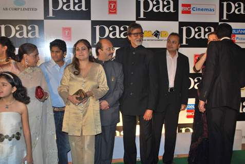 Bollywood actors Jaya Bachchan, Tina Ambani, Samajwadi Party general secretary Amar Singh, Amitabh Bachchan and Anil Ambani at the premiere of film &quot;Paa&quot;