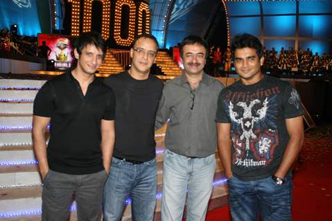 Sharman Joshi, Vidhu Vinod Chopra and R Madhavan at the 3 idiots star cast at Saregama 1000th Episode Bash at Andheri, Mumbai