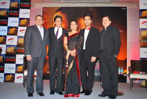 Bollywood actors Shah Rukh Khan, Kajol and Karan Johar at &quot;My Name Is Khan Press Meet&quot; at JW Marriott