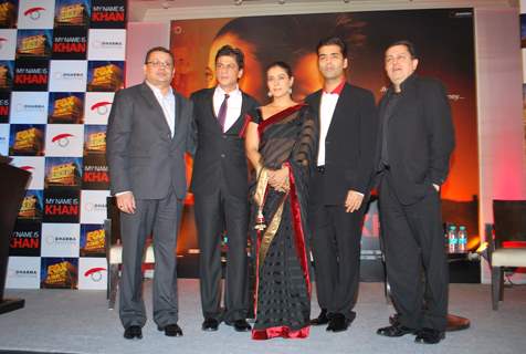Bollywood actors Shah Rukh Khan, Kajol and Karan Johar at &quot;My Name Is Khan Press Meet&quot; at JW Marriott