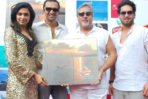 Deepika Padukone at Kingfisher calendar launch in Napeansea Road, Mallya''s residence