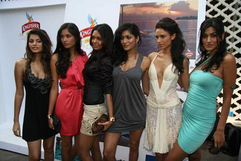 Models at Kingfisher calendar launch in Napeansea Road, Mallya''s residence