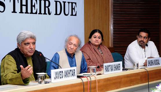 Pt Ravi Shankar, Javed Akhtar, Shubh Mudgal and Shankar Mahadevan at press-conference for proposed Copyright Amendment Bill 2009,in New Delhi on Tuesday 29 Dec 2009