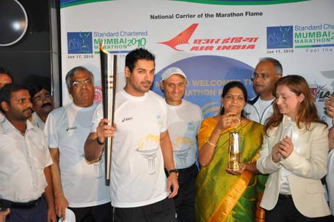 John Abraham promotes Mumbai Marathon at Mumbai Airport