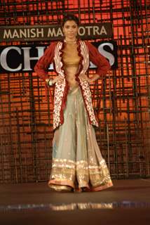 A model walking at designer Manish Malhotra Show at Chivas Studio in Grand Hyatt Mumbai on Sunday Night