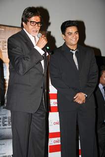 Mega Star Amitabh Bachchan and R Madhavan at the press meet of &quot;Teen Patti&quot; in Cinemax in Mumbai