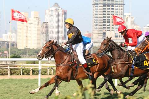 Bollywood actor Salman Khan rides a horse at Hello Million race in Mumbai