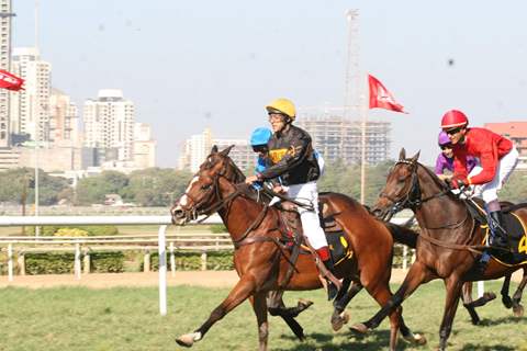 Bollywood actor Salman Khan rides a horse at Hello Million race in Mumbai