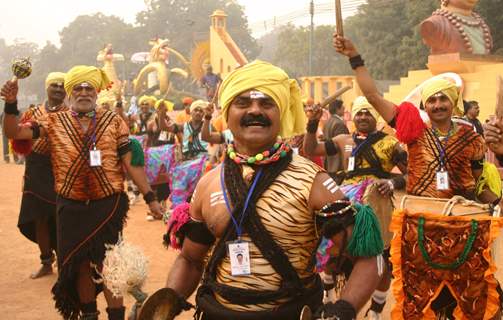 Folk artist from Karnatak at the press preview for the Republic Day Tableaux, in New Delhi on Friday 22 Jan 2010