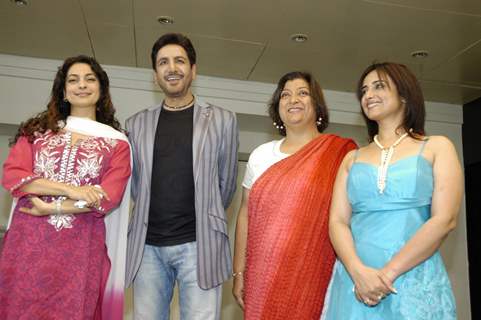 Bollywood actress Juhi Chawla, Gurdas Maan and Divya Dutta pose for the photographers during the press conference of film &quot;Sukhmani- Hope for Life&quot; in Mumbai on Thursday, 28 January 2010