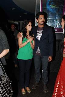 Shruti Hassan with Bollywood actor Siddharth Narayan at the special screening of film &quot;Striker&quot;