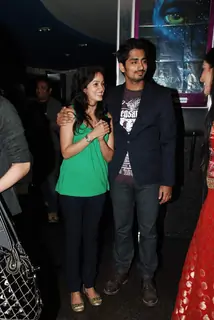 Shruti Hassan with Bollywood actor Siddharth Narayan at the special screening of film "Striker"