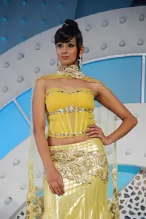 A model walks the ramp for KBJ group fashion show by designer Archana Kocchar at Sahara Star