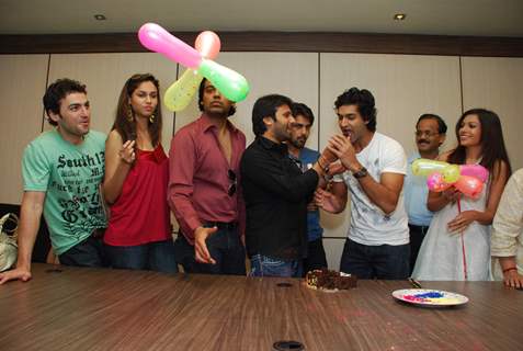 Bollywood actor Purabh Kohli celebrates his birthday with the star cast of &quot;Hide N Seek&quot; at Moserbaor office, Andheri