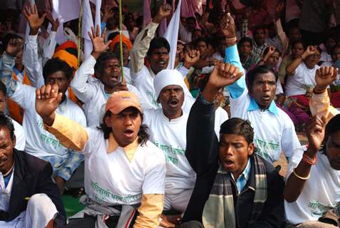 Tribal groups from several states across the country held a protest in New Delhi on Wednesday demanding they be listed under a distinct ''Religion Code'' in the 2011 population census Union Minister of Food Processing Industries Subodh Kant