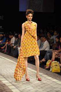 A model walk on the ramp during the Lakme Fashion Week on Day 1