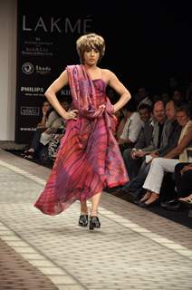 A model walk on the ramp during the Lakme Fashion Week on Day 1