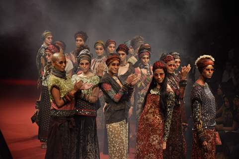 Models walk on the ramp for Sabyasachi Mukherjee at Lakme Fashion Week 2010