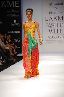 Model walk on the ramp for Shyamal Bhumika at Lakme Fashion Week 2010