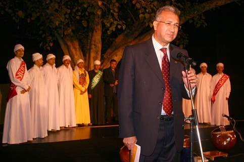 The Egypt Ambassador to India Dr Higazy with with the Egyptian folk troupe &quot;Al Tannoura&quot; during the International Festival of sacred arts at Indira Gandhi National Centre for Art, in New Delhi on Saturday New Delhi 6 March 2010