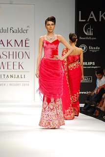 Model walks on the ramp for designer Abdul Halder at Lakme Fashion Week 2010