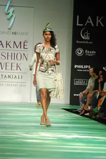 Model walks on the ramp for designer Leocanet Hemant at Lakme Fashion Week 2010