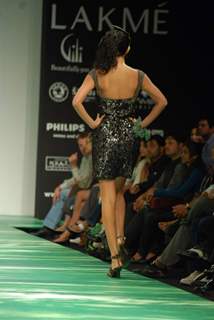 Model walks on the ramp for designer Leocanet Hemant at Lakme Fashion Week 2010