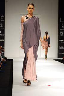 Model walks on the ramp for designer Shrivan Naresh at Lakme Fashion Week 2010