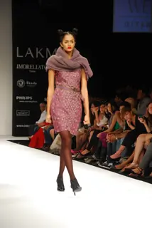 Model walks on the ramp for designer Anand Bhushan at Lakme Fashion Week 2010