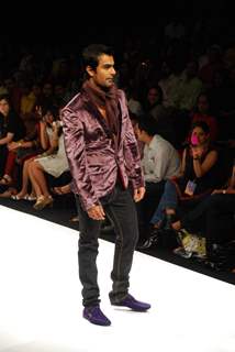 Model walks on the ramp for designer Harangad at Lakme Fashion Week 2010